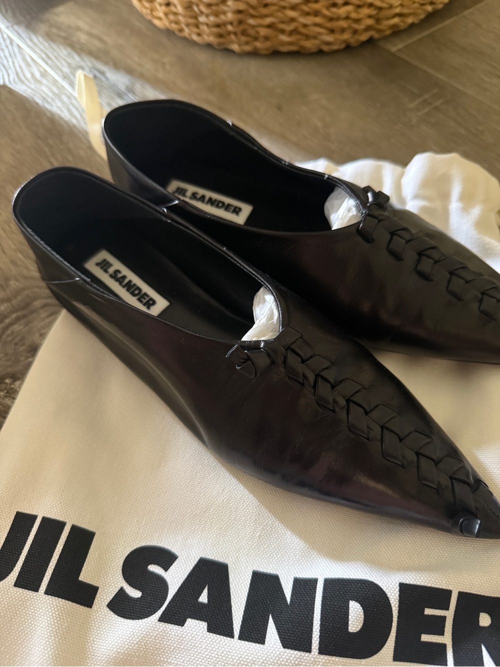 Jil Sander Black Tripon Leather Ballerina Flats 36